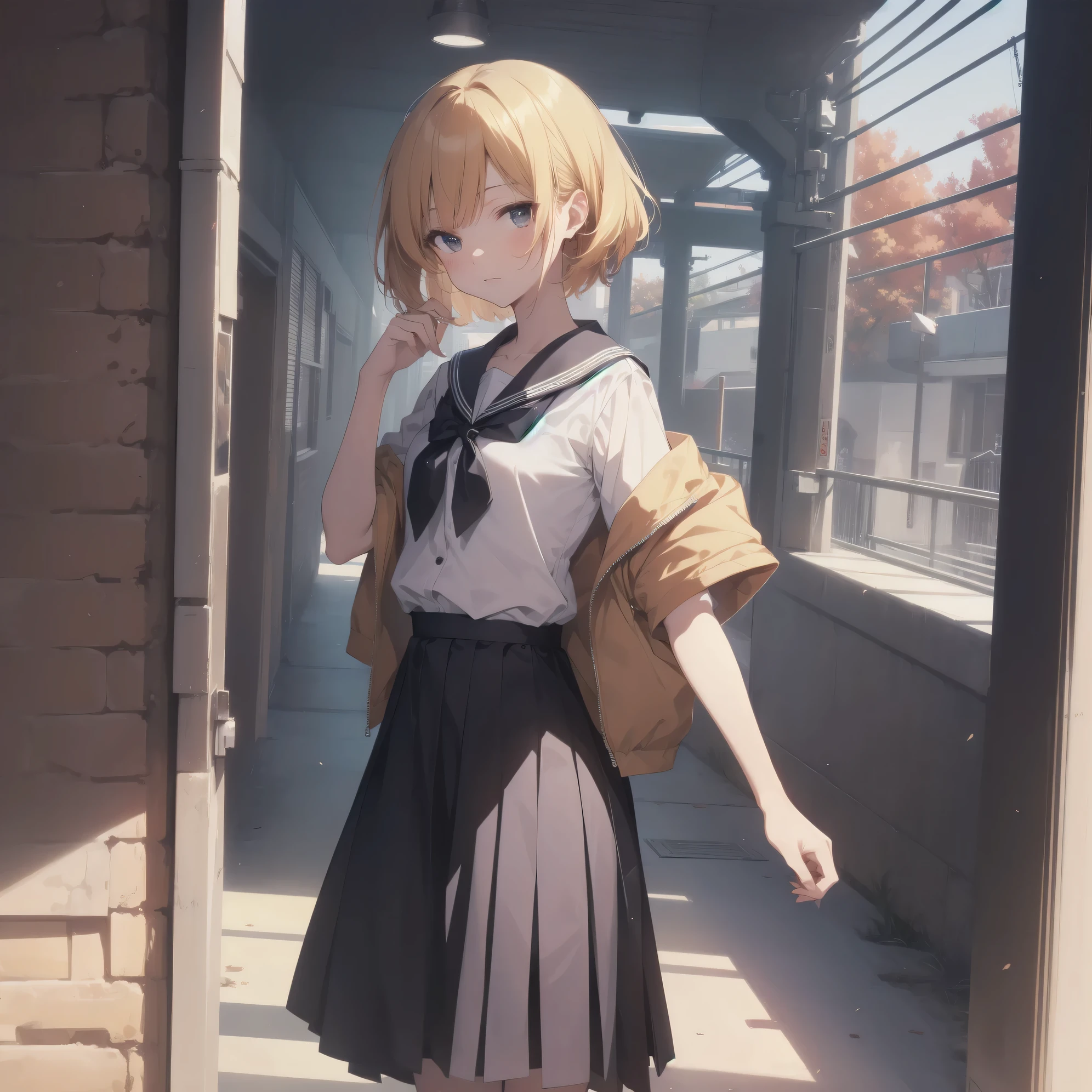 ultra-absurdres-Top quality by artist God, ultra-detailed, high resolution, anime moe artstyle, best anime 8k konachan wallpaper, pixiv contest winner, pool:2810, perfect anatomy,break, 1girl, (Please draw a girl walking sleepily to school alone. )break,(Solo,little female, 13-year-old:1.3),Full limbs, complete fingers,a junior high school student, (very short hair), short cut, flat chest, , small butt, small black eyes, beautiful detailed eyes, well-proportioned iris and pupils, expressive eyes, highres detailed hair, soft expression, salor school_uniform, sailor collar, serahuku, bow, pleated skirt,(Detailed Lighting), (Detailed background), in the School commute route. break,super detailed skin, Best cinematic lighting powered by famous artist, 8k,beauty illustration,photoshop_(medium),very aesthetic,break,((artist:takafumi )), artist:clamp ,artist:carnelian ,artist:kantoku ,