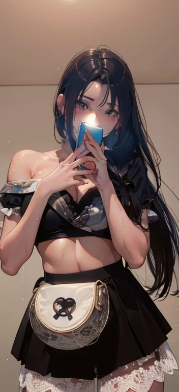 girl, Sweat, vapor, Center of chest, shy, Great hands, Looking at the audience, Cute Smile