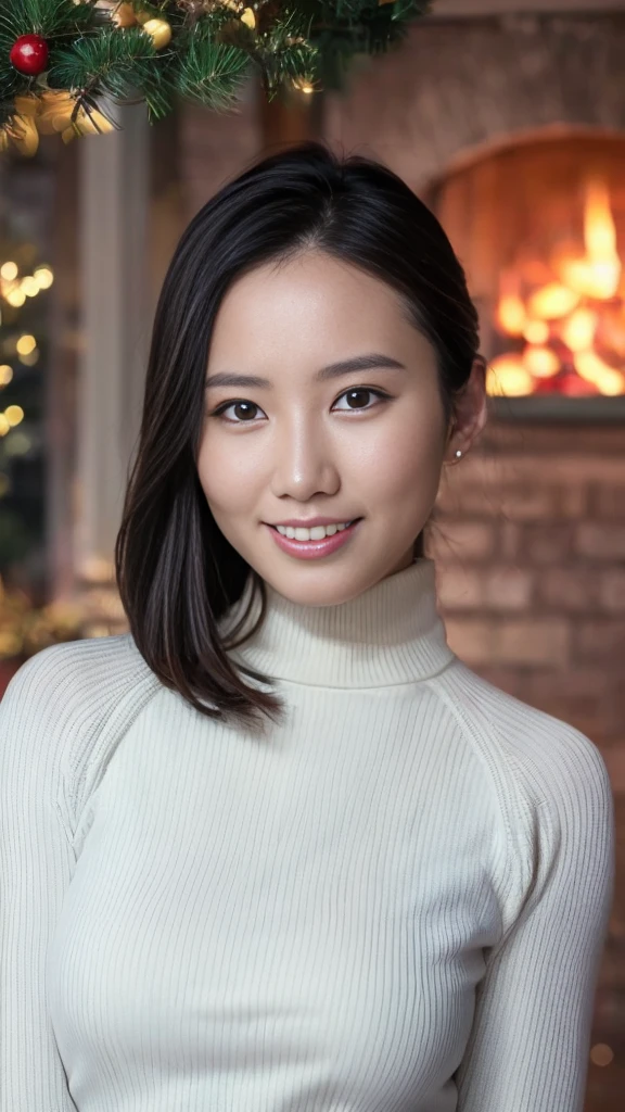 One woman、26 year old Japanese woman、news caster、(Wearing a tight fitting sweater、Knitted clothing)、(RAW Photos、Photos like the real thing:1.3)、((Highest quality、high resolution、High resolution、High definition、masterpiece、8K))、(Realistic、Clear photos:1.4)、News Studio、TV Recording、Staring at me with a beautiful smile、Medium Hair、Shiny Hair、Light makeup、Natural Makeup、Fair skin、Real skin texture