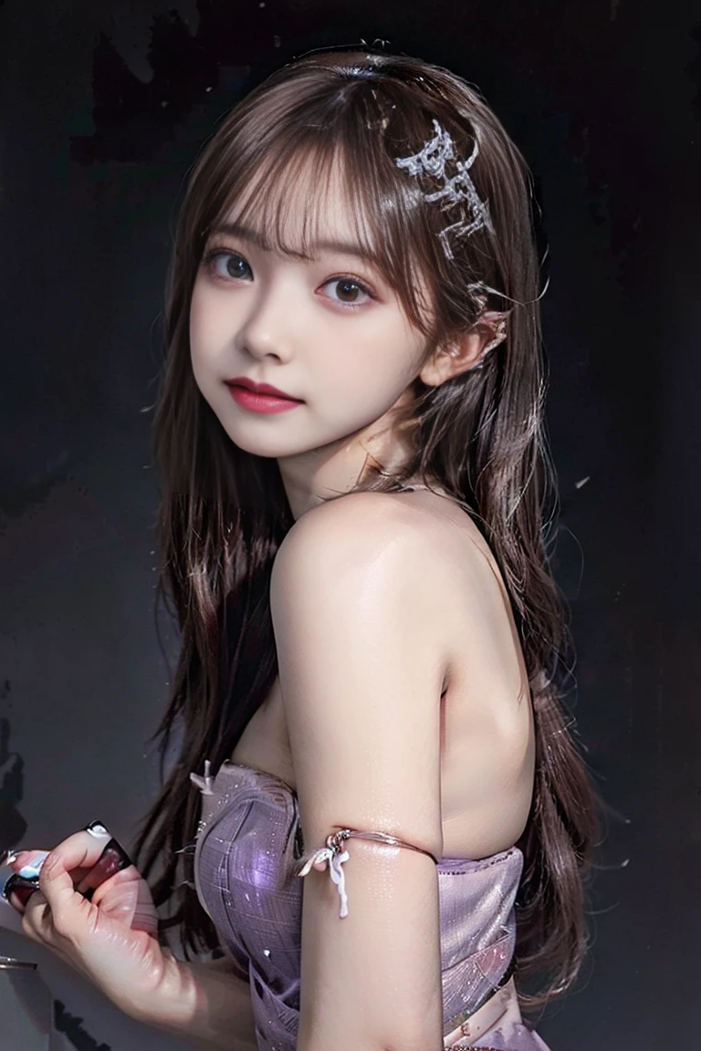 (Masterpiece: 1.3)、High resolution、Super detailed、Highly detailed CG Unity 8k wallpaper、Real、Photorealistic、RAW Photos、Beautiful detailed face、White skin、Realな輝く肌、Detailed Fabric Texture、Detailed Hair Texture、Perfect body、Beautiful Face、correct、解剖学的にcorrect、Highly detailed face and skin texture、Natural neck length、（Beautiful Hands）、（Fair skin：1.2）、Thin legs、Thin legs、BREAK、Detailed and beautiful eyes、Symmetric目、Light brown eyes、double eyelid、Thin eyebrows、(Glossy lips: 1.4)、((A kind smile: 1.2))、(blush: 1.1 ) ((Purple T-back)),((Purple bra)),((Show me your)), ((Stick your butt out)),(Squat with legs apart), Fine and beautiful eyes,Perfect Proportions,(Overflowing big),(A full-body shot from behind), Very beautiful and cute girl,22 years old,(anime),Kamimei, Pitch black background,(Solid black background),alone,Brown Hair,Symmetric
