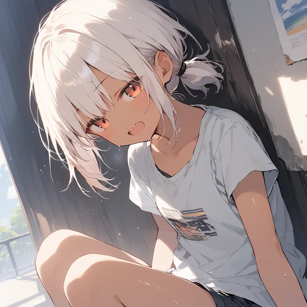 score_9, score_8_up, score_7_up, source_anime, best quality, masterpiece, official art, absurdres, highres, ultra-detailed,waifu2x,Collection: Slice of Life,break,1girl, tomboy, dark-skinned female, short hair, low ponytail, flat chest, beautiful detailed eyes, short shorts, sweat, barefoot, open mouth, (yawn:0.3), sleepily, outdoors, wind, break,(clear line illustration:1.2),very high resolution, very aesthetic, super detailed skin, Best sexual lighting powered by famous artist, 8k,cute picture,beauty illustration,photoshop_(medium),,(Detailed Lighting),best anime 8k konachan wallpaper, pixiv contest winner,