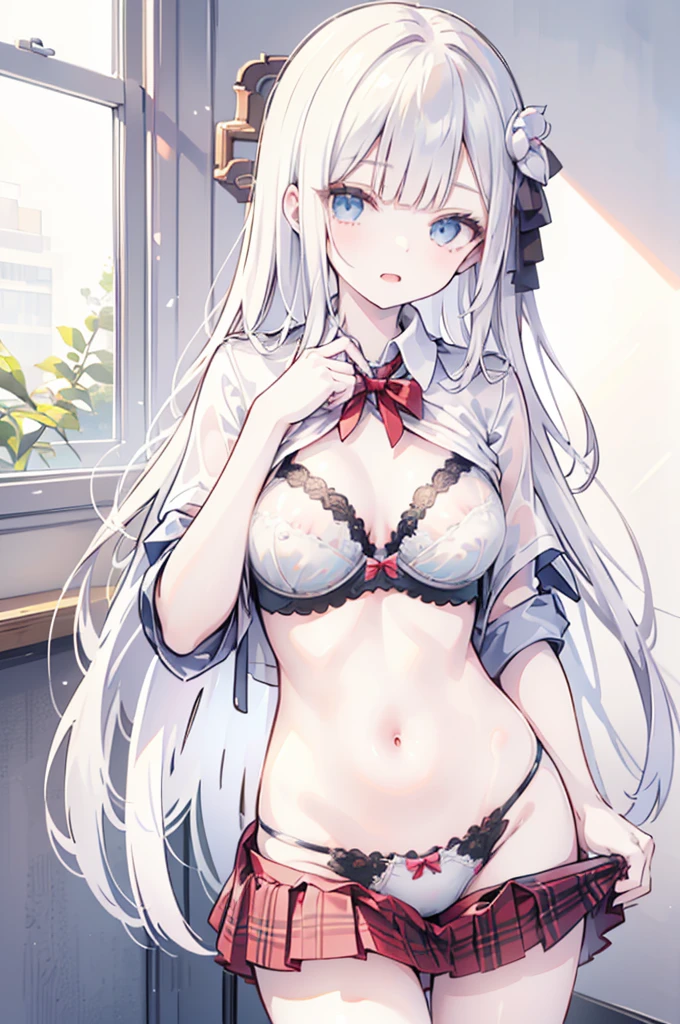 masterpiece, best quality, 1 girl, solo, , collared shirt, red plaid pleated skirt, red bow, (skirt lift:1.2), white bra, (show off bra:1.3), white panties, classroom((chignon))(extra long hair))((blunt bangs))((pussy))((bitch))((tsurime))((big eyes))((skinny body))((tall))(pale white skin))((botanical print))((toddler))((show off nipples under shirt))(pale white skin))((botanical print))((toddler))(((infant))) ((()))
(See-through bra) (See-through panties)