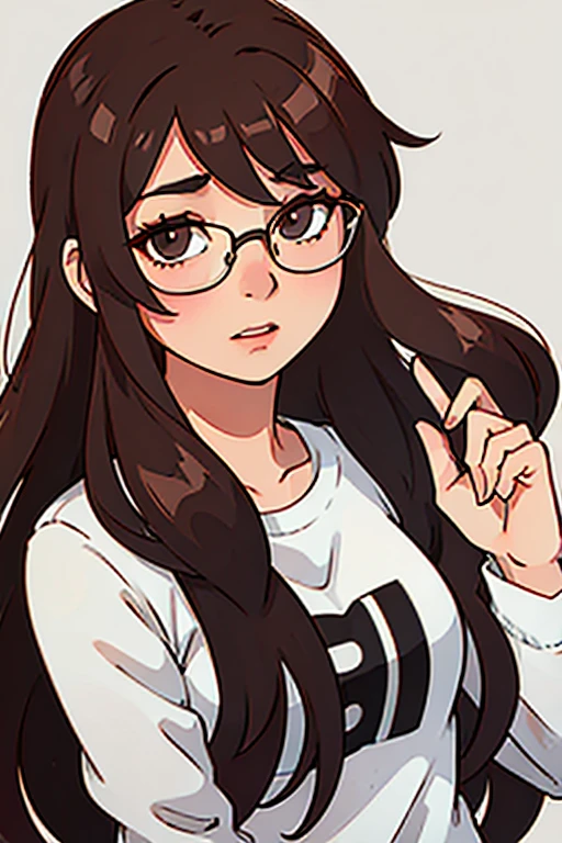 Mujer, long brown hair, con gafas redondas, Brown eyes