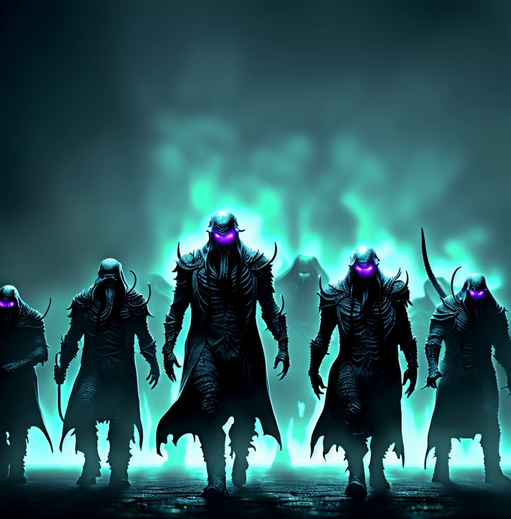 Colorful, mulitcolored, psychedelic, neon, glowing, malevolent entities, psychological nightmares, vengeful specters, cursed artifacts, nightmarish abominations, fear of mortality,