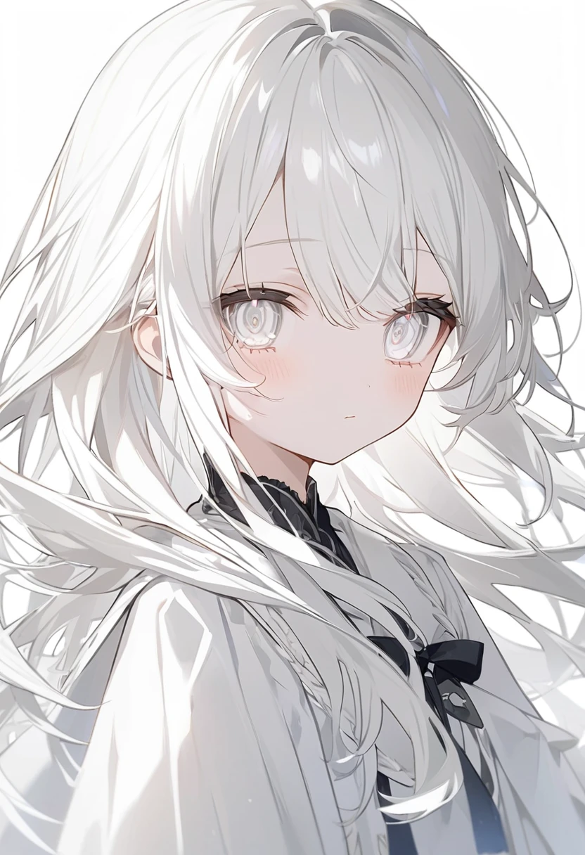 目にThere is no highlight、There are no highlights、There is no highlight、There is no highlight目、eyes white、真っWhite eyes、(White eyes)、White of the eyes、White skin、pure white、Lifeless、Anime Style、One person、One personの少女、off white色、off white、Girl、Light white hair、Hair color is off white、Thin hair white、Long Hair、Eye color is pale white、Pale white eyes、Off-white eyes、White eyes、真っWhite eyes、All of the eyes are off white、All-white girl、off white色のGirl、White background、White background、White room、There are highlights on the eyes、emotionless、cute、An endearing look、beautiful、eyes white