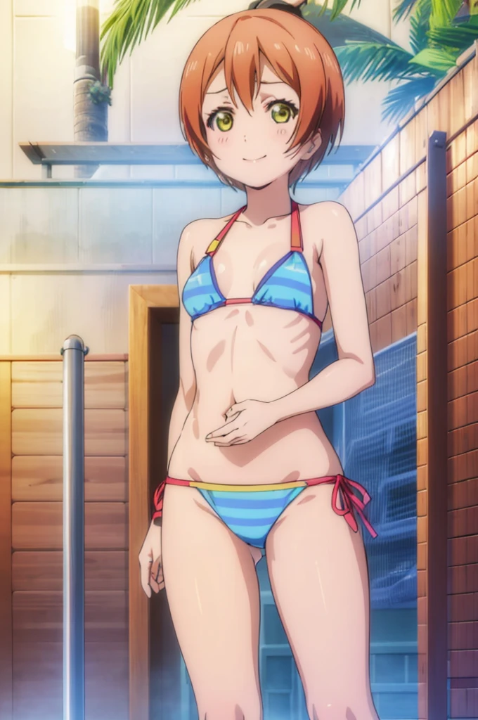 (((pixel-perfect, detail-perfect))), solo, 1girl, Rin Hoshizora, smile, sauna, bikini, flat filesize, ultra High Qality