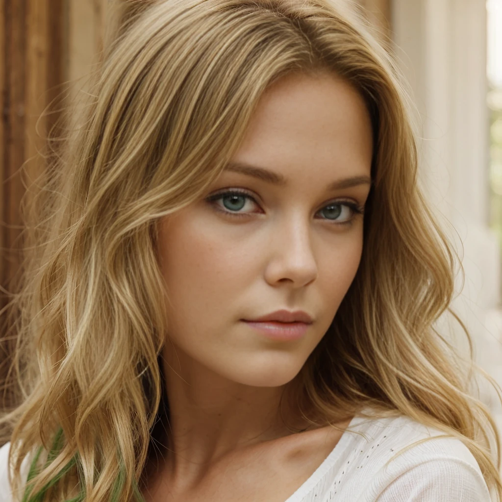 cheveux blond, yeux vert, wavy hair, cheveux long 