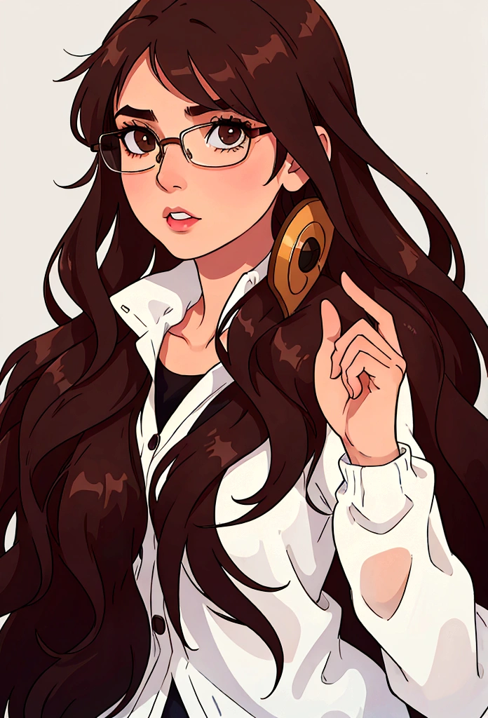 Mujer, long brown hair, con gafas, Brown eyes