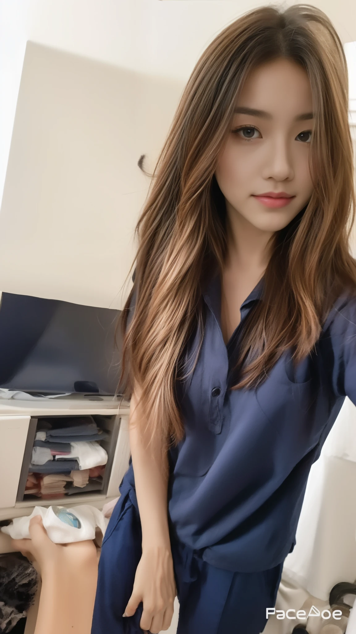 (best quality,10,10,height,Masterpiece:1.2),Special details,(realistic,Realistic picture,Realistic photos:1.37),1 Cute girl in the kitchen,shiny, skin shiny,only,smile softly,BDclothelue shirt:1.3)),short sleeve,shirt, Long pants.,(navy_long_track pants:1.1), ((Kitchen Background)),Dynamic angle,excited,Face focus,dynamic poses,from behind,focus on ass,Masterpiece, best quality, ultra realistic, Too many details, 8k resolution, raw photos, Sharp focus, ((Navy blue shirt:1.1)), short sleeve, long route, perfect body, 2 mature women, 18 years old, Cinema-grade lighting system,blue sweatpants,exercise cloth,correct anatomy,perfect body, correct body, Sharp face, Correct body anatomical, full body, realistic gestures, long-haired, realistic poses,Wear long shorts...........................,The legs are long.,Good shape,carved girl, Slender figure, model, Good shape, beautiful body,blue sweatpants, two girls kissing