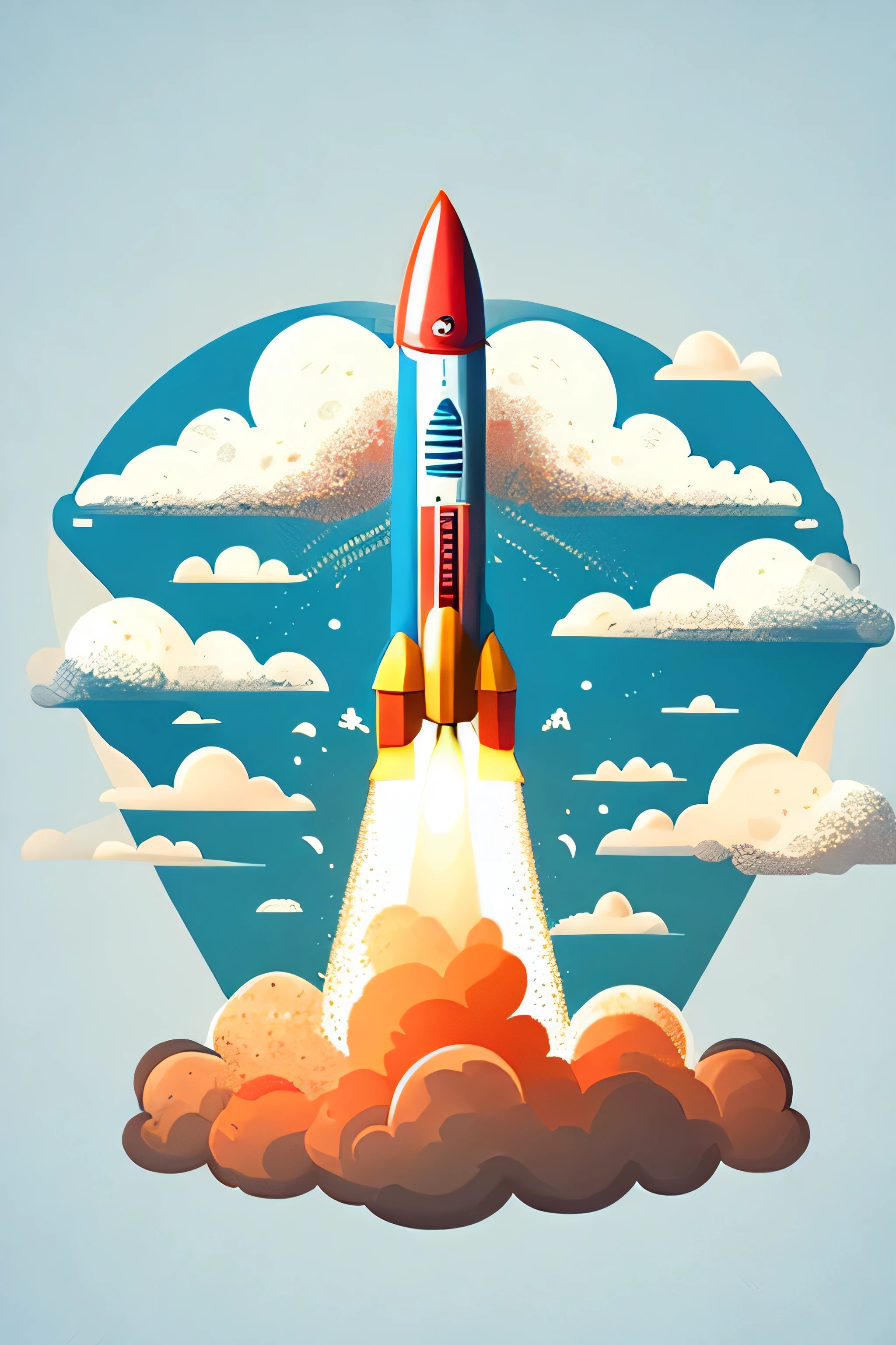 rocket launch with clouds, T-shirt design, Vector Art