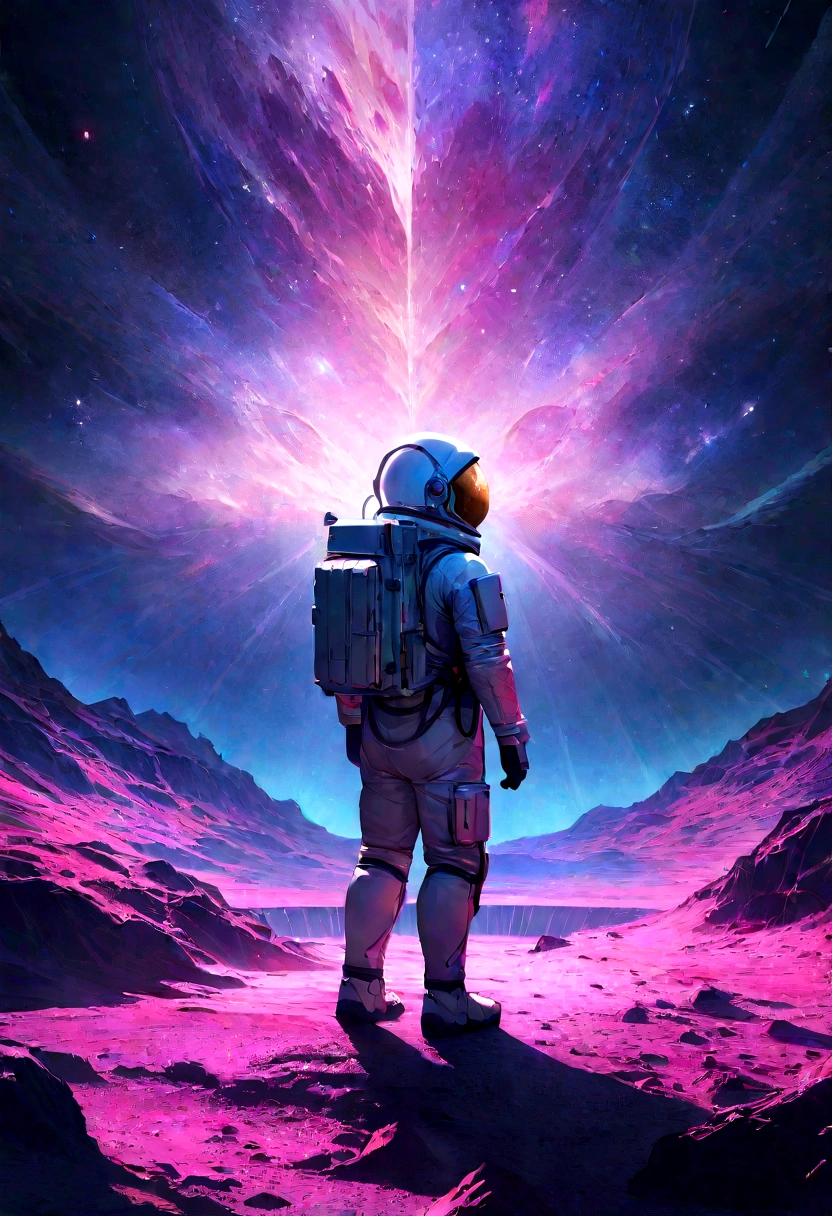 an astronaut standing in a lush field, nomanssky style wallpaper, 4K high resolution concept art beautiful masterpiece,abstract dream, space, intricate, large scale, alone, cinematic film still, Insane detail, sharp focus, depth of field , realistic lighting, (realistic perspective), complex, (multiple subjects), 4k HDR,