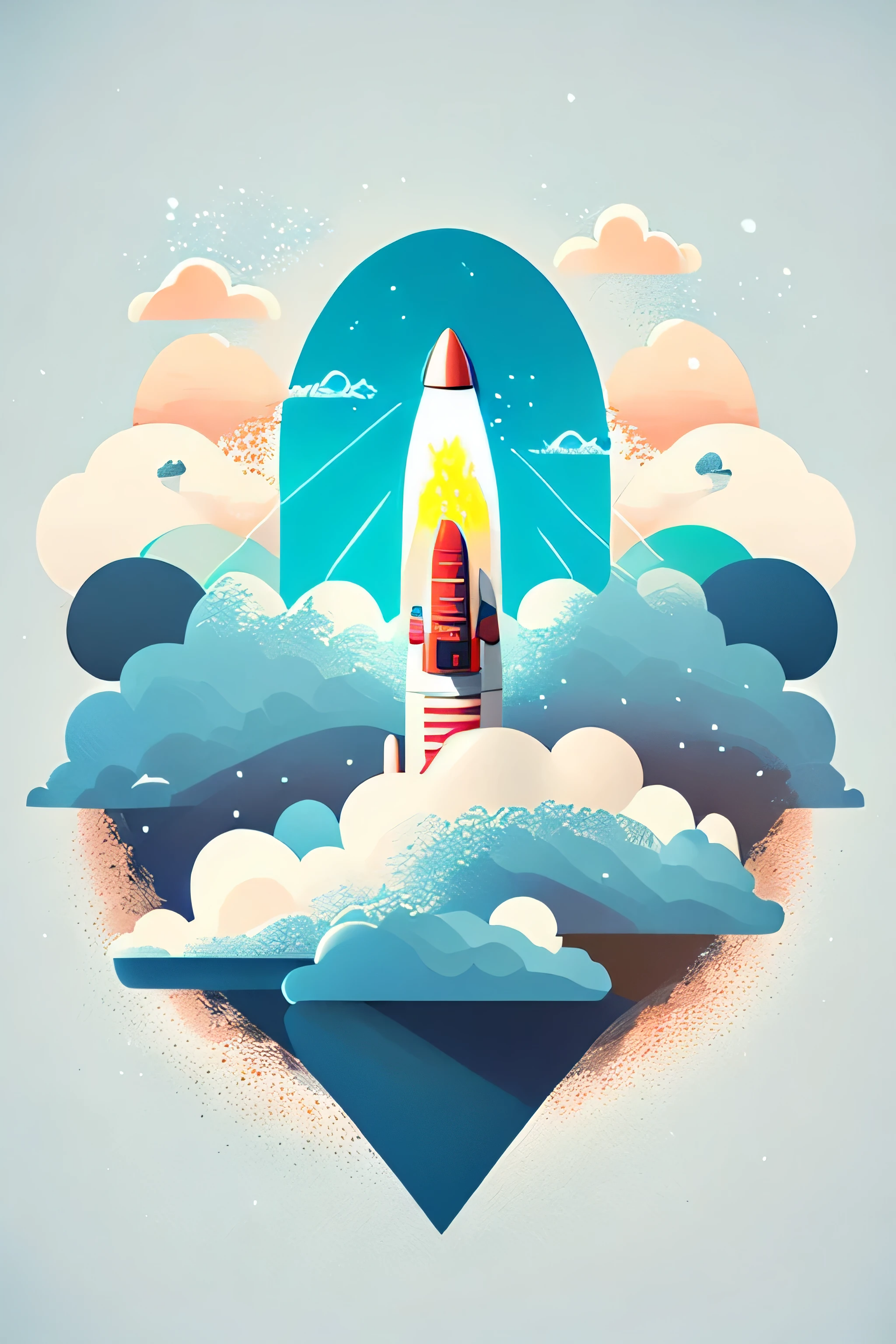 rocket launch with clouds, T-shirt design, Vector Art