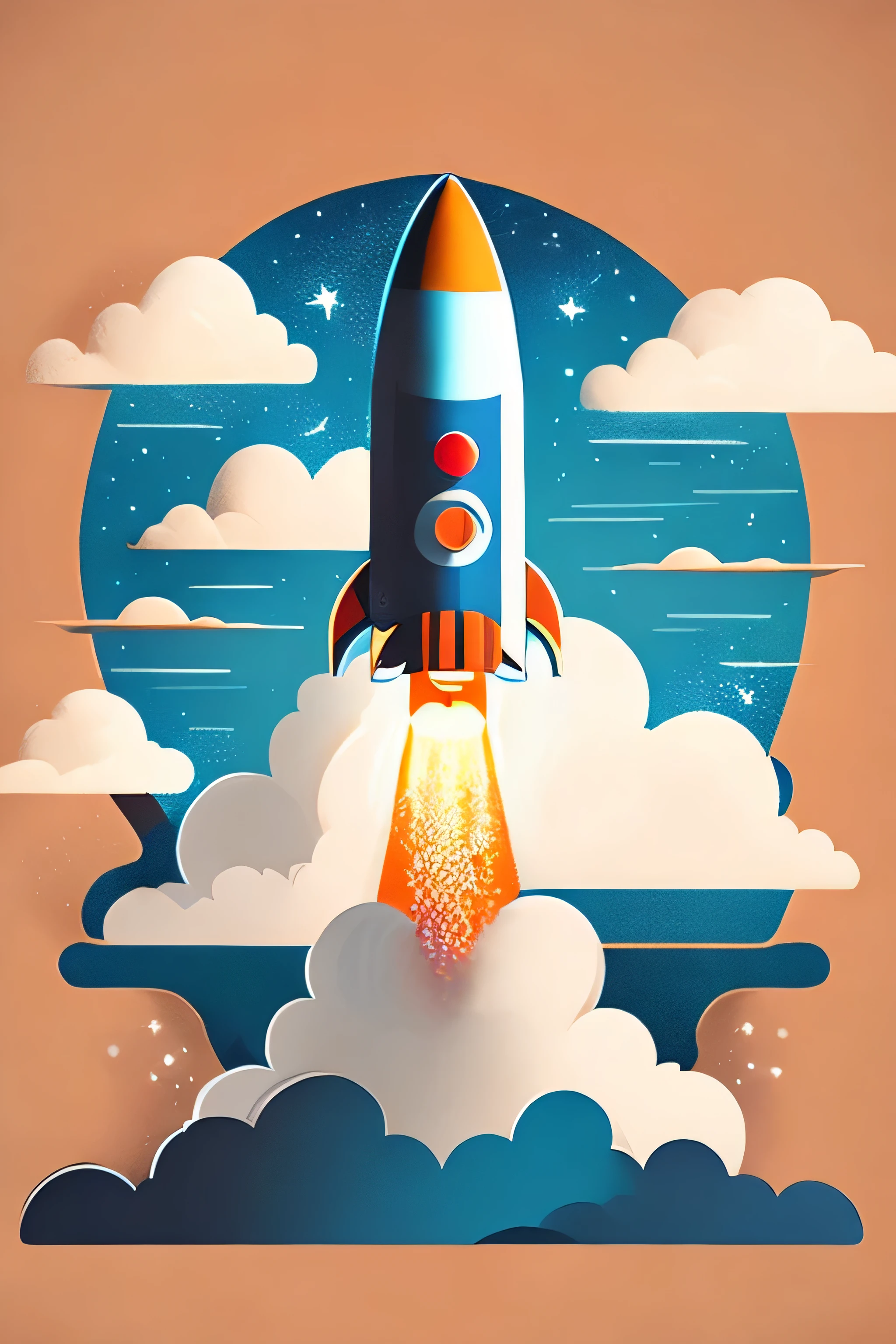 rocket launch with clouds, T-shirt design, Vector Art