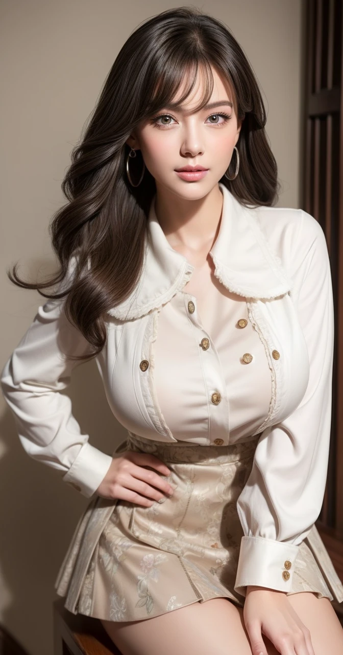 (Hyper-realistic) , (illustratio), (Increase the resolution),(8K), (Most Best Illustration),(extremely detaile), (Beautiful and delicate eyes),(The face is super detailed), (Detailed face), solo,1个Giant Breast Girl, looking at viewert, in the darkness nigth, deep shading, ssmile,cabelos preto e longos,(((Russian women's uniform:1.8)))