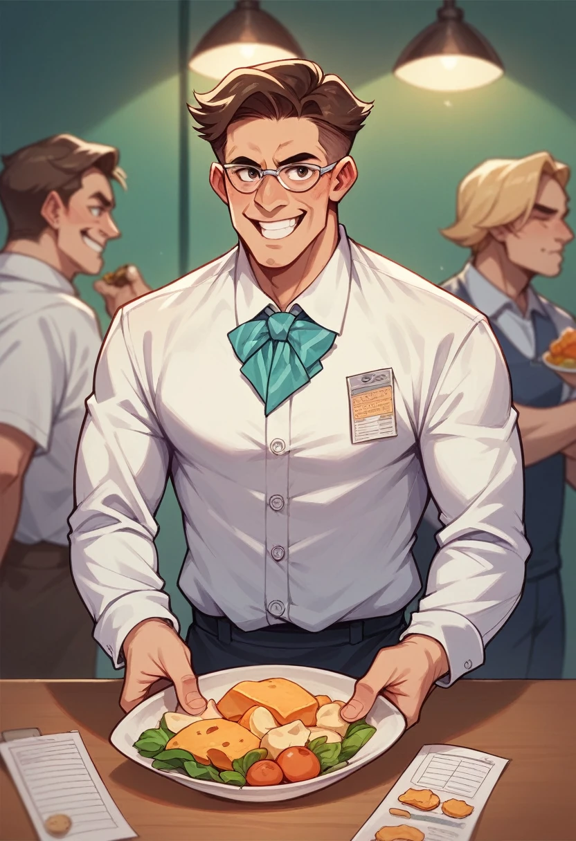 rabbit,stubble, muscle, bara, male, slim, thick thighs, light brown fur, handsome, wearing frilly top, extremely skimpy mini skirt, maid, full body, pastel, soft light, wide hips, round glasses, waiter, serving sweets, low angle, blushing, embarassed, plump thighs, pastel pink, cute pose, thigh straps, lifted skirt, skimpy outfit, open back, freckles, mortified, smooth round butt, open mouth, humiliated, big butt, thick thighs, visible bulge, panties, front view, big chest, plump chest, harness, bare chest, big nipples, inverted nipples, tranparent bulge