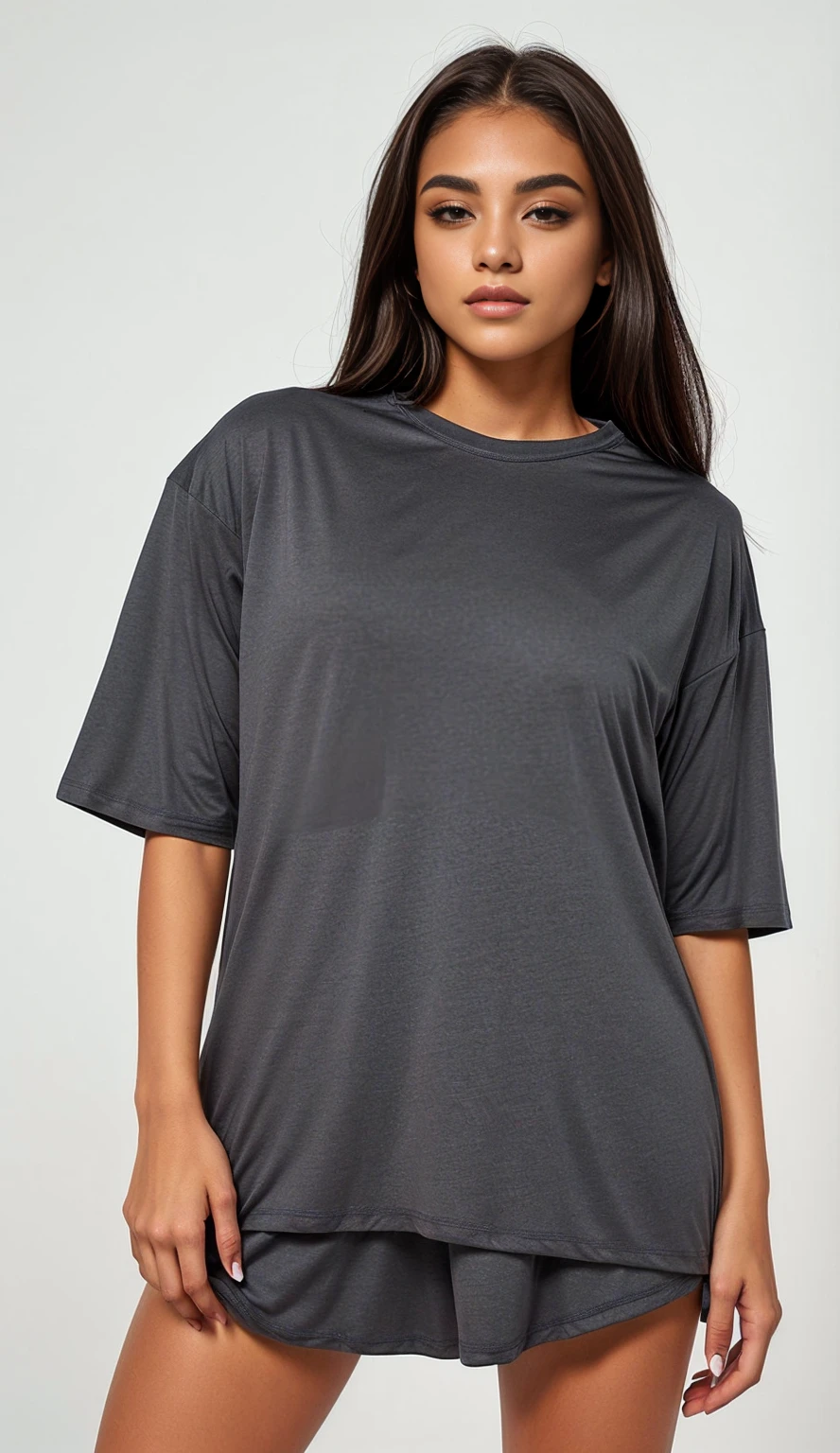 uma mulher vestindo uma camiseta preta e shorts com uma camiseta preta, vestindo uma camiseta preta, vestindo uma camiseta preta, vestindo camiseta preta, camiseta preta, camisa cinza, superdimensionado, black superdimensionado clothes, Roupa casual, vestindo uma camiseta, vestindo uma camiseta e combate, vestindo uma camiseta muscular, modern Roupa casual