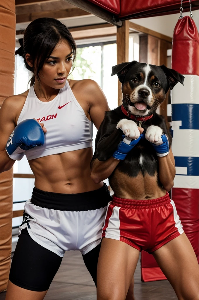 Cat and dog boxing 