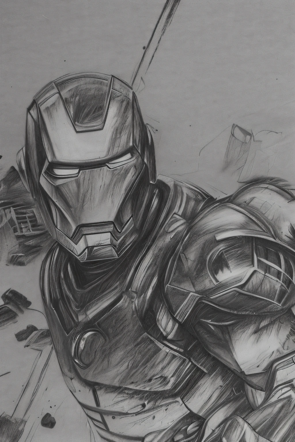 painting of iron man, realistic sketch, hyperrealistic sketch, detailed pencil sketch, Pencil sketch, realistic digital drawing, detailed sketch drawing, highly detailed portrait, detailed 4 k drawing, pencil drawing, highly detailed sketch, Realistic drawing, extremely detailed portrait, detailed but rough, pencil drawing illustration, realism drawing, detailed sketch, sketch art,((High quality, Masterpiece:1.4)), ((Full body)), Messy drawings, Messy charcoal spots, Unfinished sketch, Painting in charcoal style, Sketchbook drawing, sketchbook。((Paper material background)), Realistic charcoal line, Imperfect drawing, Charcoal shavings, Charcoal production line, imperfections, Realistic, errors, no pixels