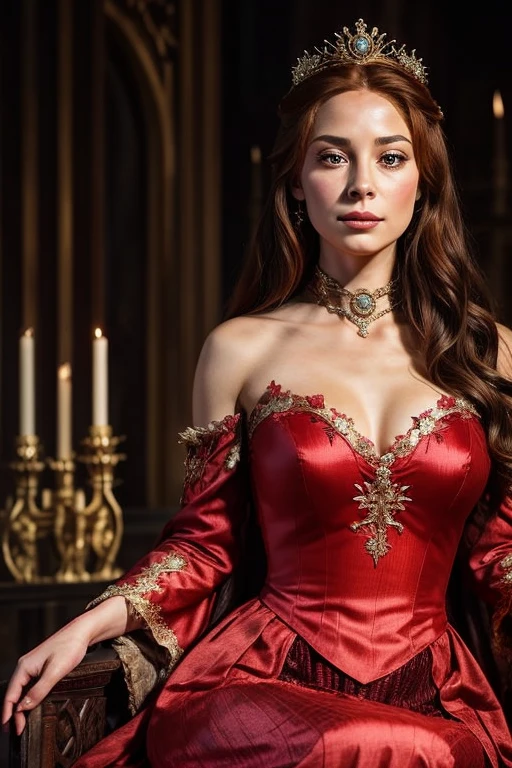 Giselle from Enchanted as a lady of House Targaryen and Queen of Westeros, full body, House Targaryen colors and aesthetic, royal