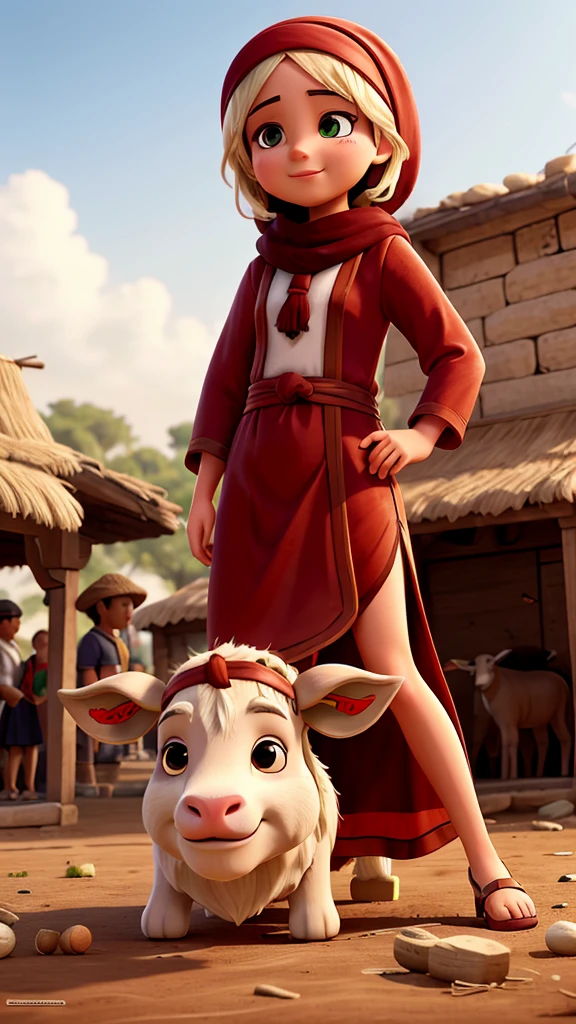 Illustration with nuances of the Eid al-Adha holiday atmosphere with young people slaughtering sacrificial animals