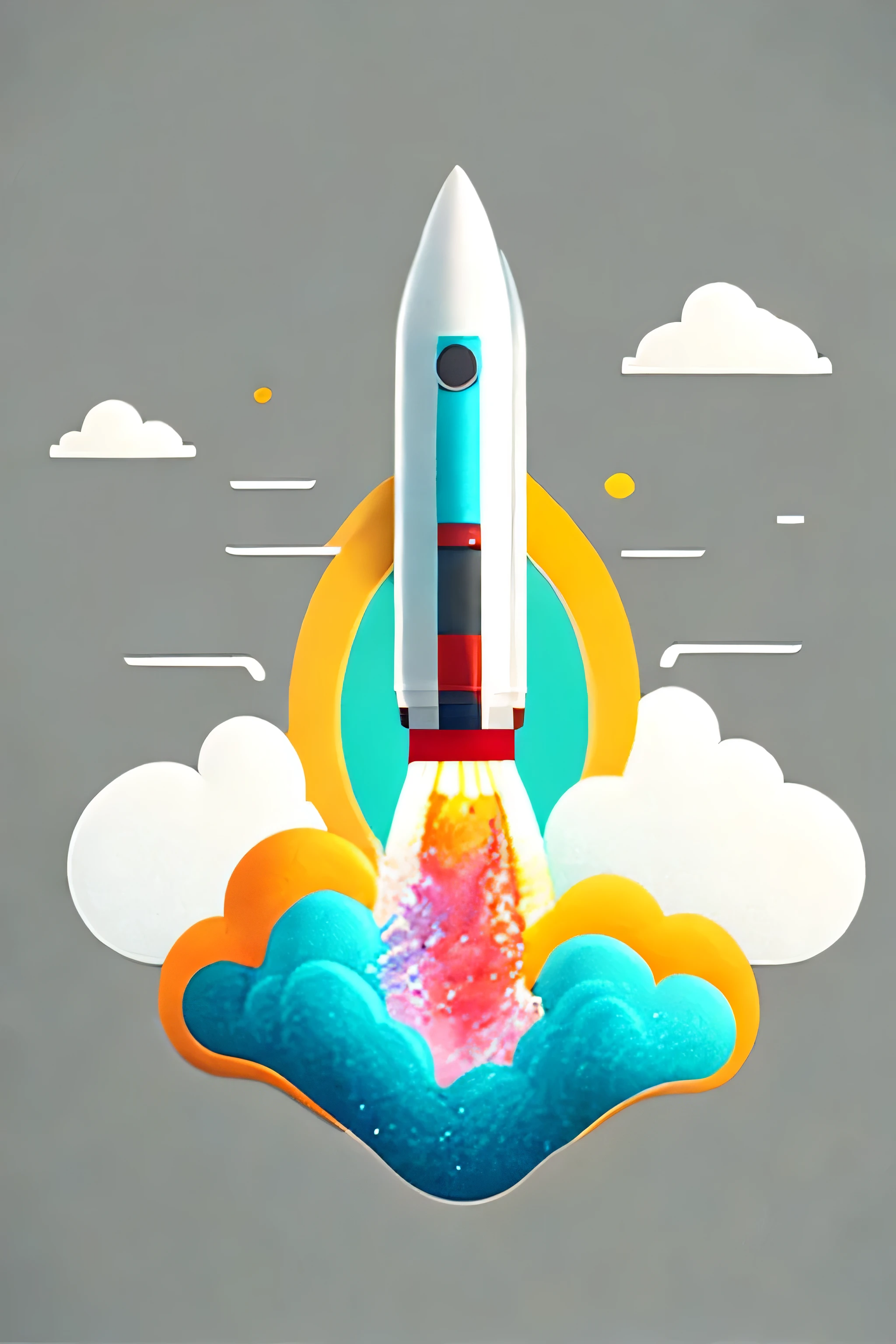 rocket launch with clouds, T-shirt design, Vector Art