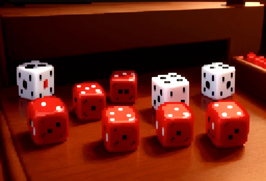 3D model of a dice with three sides plus and three sides minus