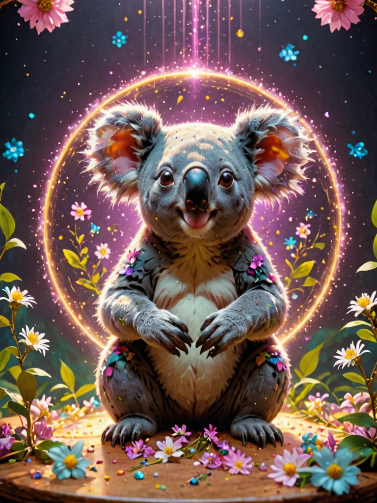 koala,multiple, conference room, Delicate flowers that give off a magical feeling, Create a halo around a light source Contained Color derv-etmgc