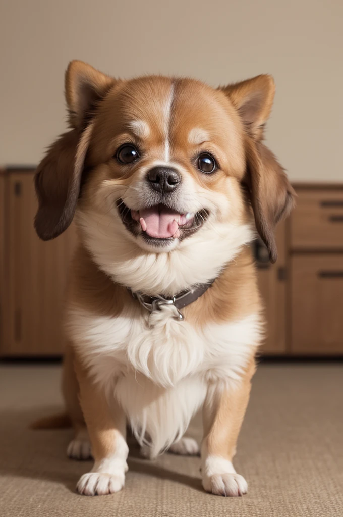 Desenhe um cachorro fofo sorridente e chamativo