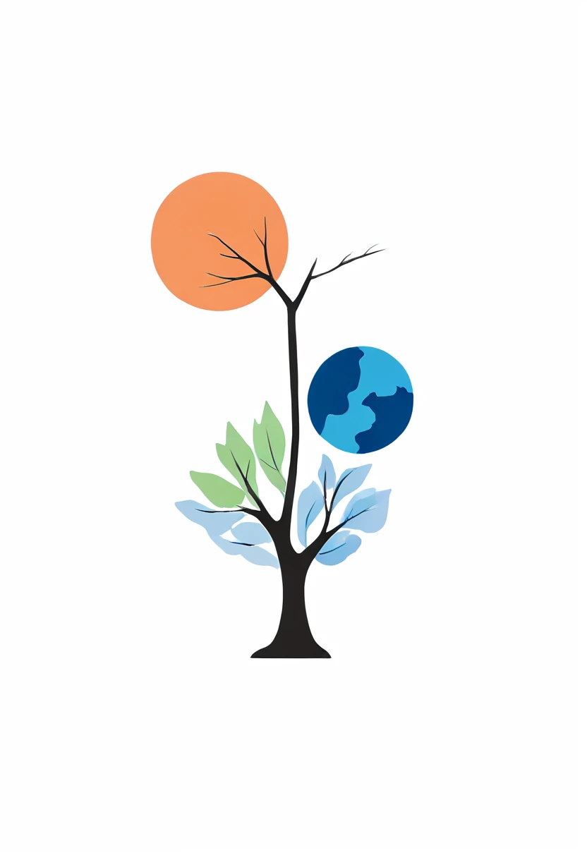 logo_l, simple shape of tree, integrate simple shape of earth, transparent background, simple background, Surrealism