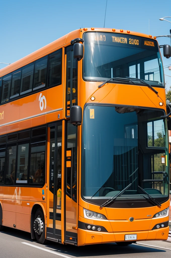 An orange articulated bus