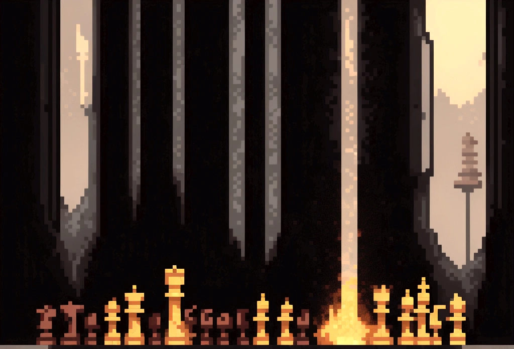 On the board is a vertical adventure map.４There are two chess pieces