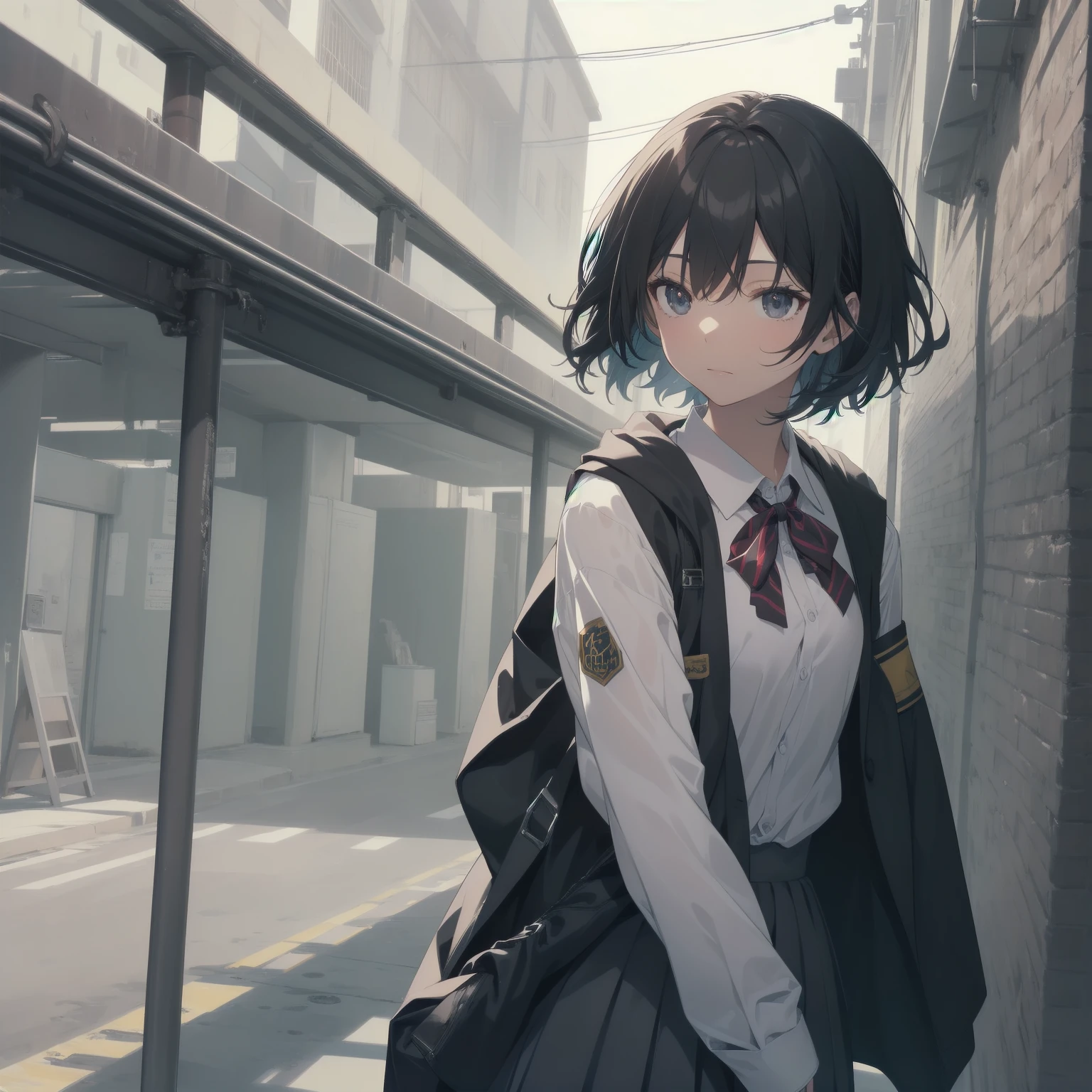 ultra-absurdres-Top quality by artist God, ultra-detailed, high resolution, anime moe artstyle, best anime 8k konachan wallpaper, pixiv contest winner, pool:2810, perfect anatomy,break, 1girl, (Please draw a girl walking sleepily to school alone. )break,(Solo,little female, 13-year-old:1.3),Full limbs, complete fingers,a junior high school student, (very short hair), short cut, flat chest, , small butt, small black eyes, beautiful detailed eyes, well-proportioned iris and pupils, expressive eyes, highres detailed hair, soft expression, salor school_uniform, sailor collar, serahuku, bow, pleated skirt,(Detailed Lighting), (Detailed background), in the School commute route. break,super detailed skin, Best cinematic lighting powered by famous artist, 8k,beauty illustration,photoshop_(medium),very aesthetic,break,((artist:takafumi )), artist:clamp ,artist:carnelian ,artist:kantoku ,