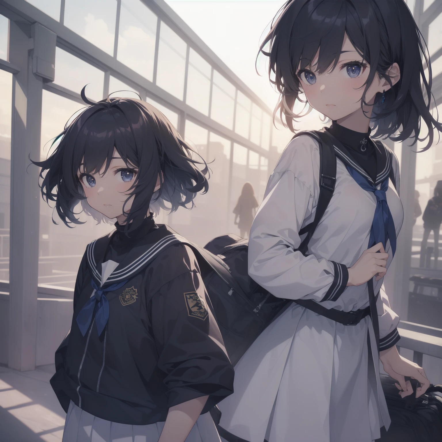 ultra-absurdres-Top quality by artist God, ultra-detailed, high resolution, anime moe artstyle, best anime 8k konachan wallpaper, pixiv contest winner, pool:2810, perfect anatomy,break, 1girl, (Please draw a girl walking sleepily to school alone. )break,(Solo,little female, -yeld:1.Full limbs, complete fingers,a junior hihort hair), short cut, flat chest, , small butt, small black eyes, beautiful detailed eyes, well-proportioned iris and pupils, expressive eyes, highres detailed hair, soft expression, salor school_uniform, sailor collar, serahuku, bow, pleated skirt,(Detailed Lighting), (Detailed background), in the School commute route. break,super detailed skin, Best cinematic lighting powered by famous artist, 8k,beauty illustration,photoshop_(medium),very aesthetic,break,((artist:takafumi )), artist:clamp ,artist:carnelian ,artist:kantoku ,
