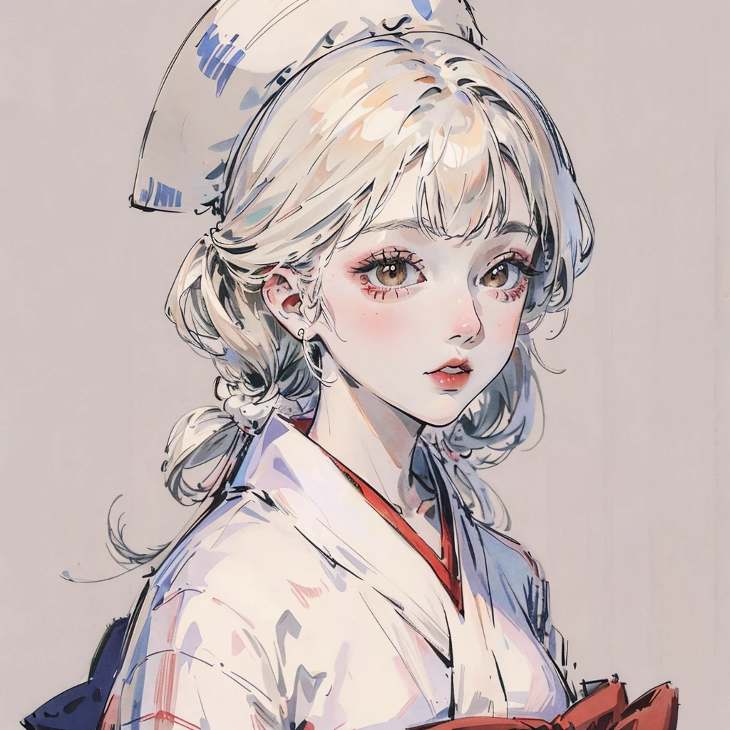Uma garota de cabelos pretos longos, pale skin (ou levemente esverdeada), usa um kimono preto com. A white scarf around the neck. [Anime; Gothic; fundo escuro]