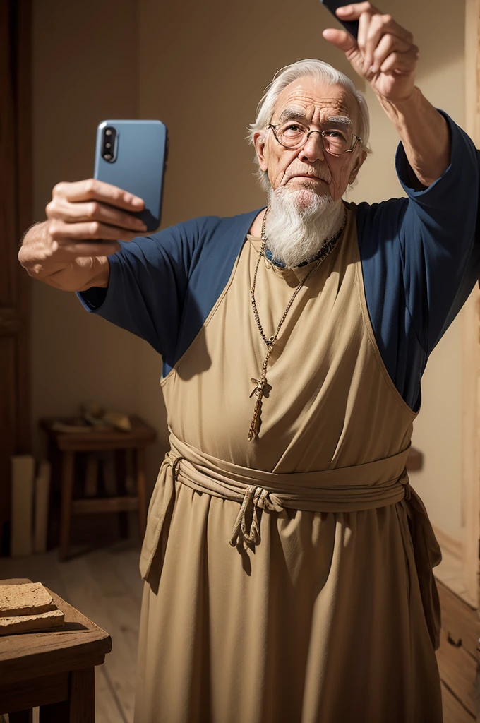 Make a Pixar Style Image, of a selfie of an elderly man in biblical times