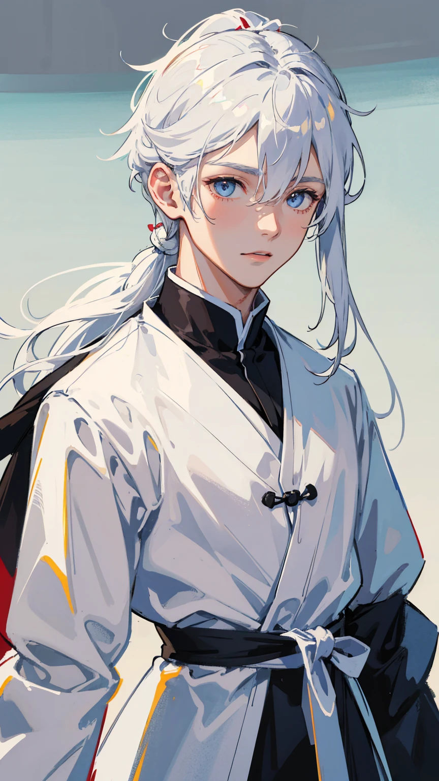 1boy, male photo,white fox ears, white pony tail, kimomo,best quality, high quality,masterpiece 