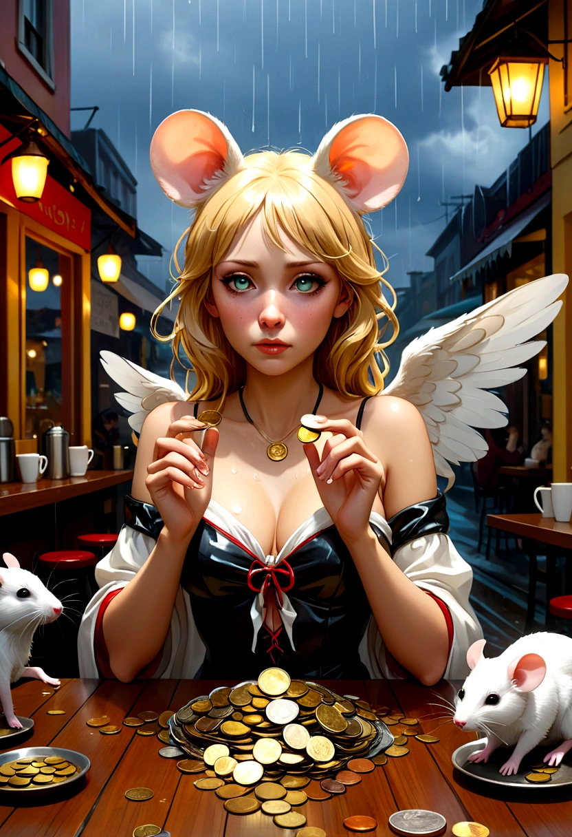 Mucha style , Hallucination, daydream , nightmare , Insane Dream , bokeh , erotica , realistic female mouse , (Cleavage:0.9) , realistic long nose , cafe de oni , Coins, Rubber Bands, and a Reversal of Innocent , Lost Dog and Beat of the Rain , A bad dream of dolls lined up , As God Says , In order to become an angel, I was secretly kind to everyone every day , Coin disappearing magic gesture
