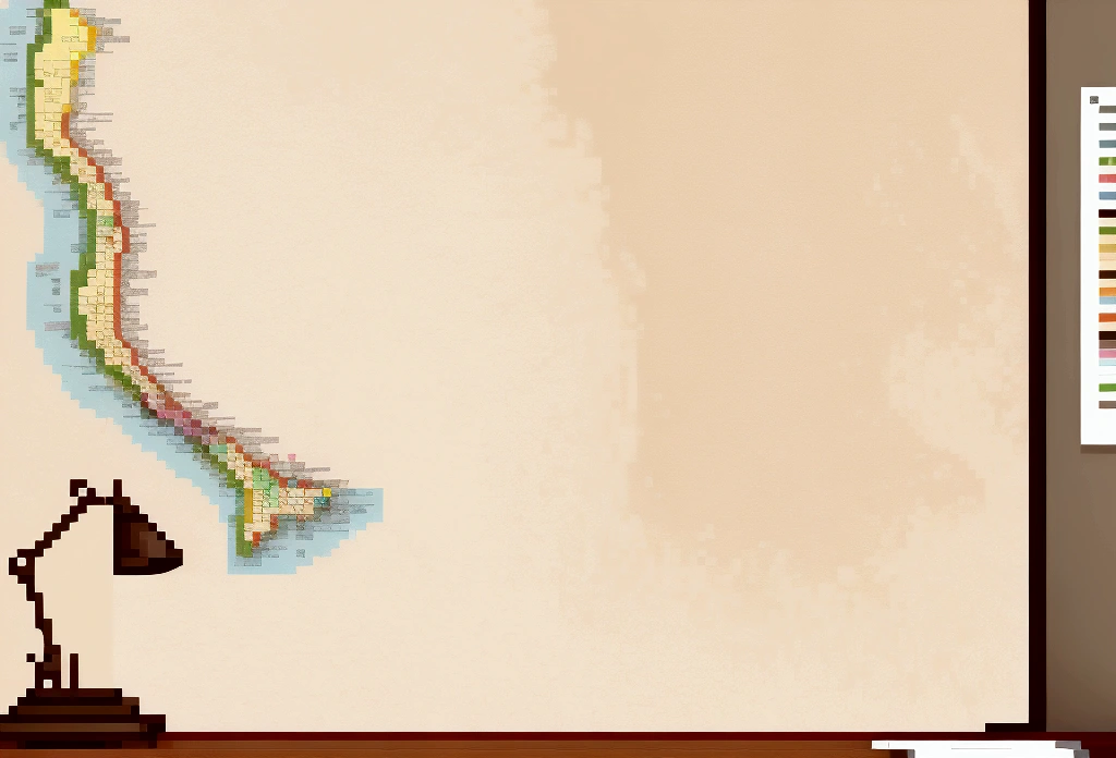 A vertical map is spread out on the desk.