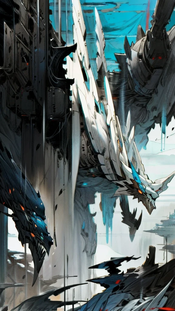 White and black mechs, Dragon helmet, Claw weapons, Giant claws, Attack, Blue, Navy, extremly high detail, black, beast, Animal, mito, Dark, cavalier, Crush, 4 legs,