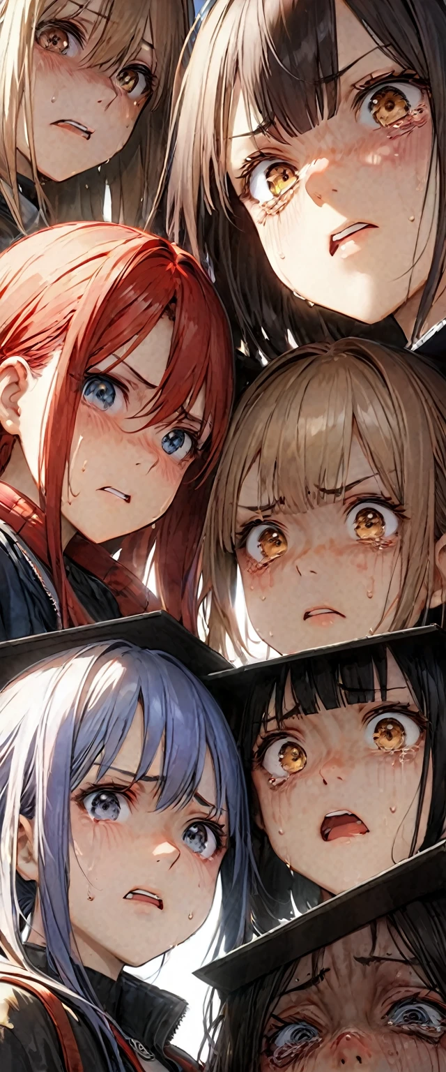 (many females\((different appearances:1.5), beautiful, cute\):1.2) are gathering together and (looking you down) with eyes of (very hated and very disgusted:2.0),very bad atmosphere,(from below:1.5), BREAK ,quality\(8k,wallpaper of extremely detailed CG unit, ​masterpiece,hight resolution,top-quality,top-quality real texture skin,hyper realisitic,increase the resolution,RAW photos,best qualtiy,highly detailed,the wallpaper,cinematic lighting,ray trace,golden ratio\),facial expression