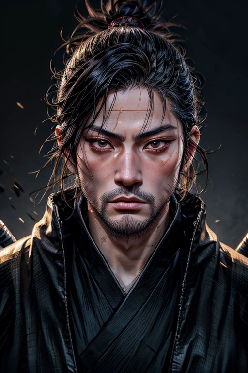 Samurai with an eye patch:2.0、Highly detailed face、Beautiful and detailed eyes、Beautiful and detailed lips、Extremely detailed eyes and face、Long eyelashes、knife、Japanese temple background、Dramatic lighting、Dark and muted colors、Cinematic composition、Digital Art、Hyperrealistic、Photorealistic、8k、Highest quality、masterpiece、bulgeJ8、musashi miyamoto