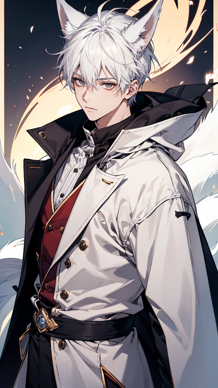 1boy, male photo,white fox ears, white hair , kimomo,best quality, high quality,masterpiece 