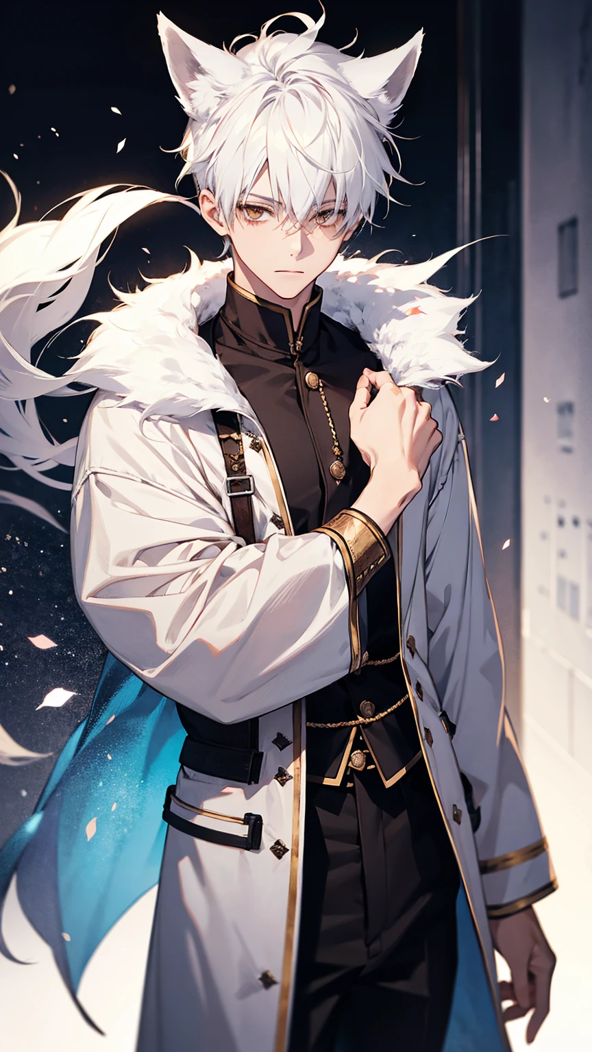 1boy, male photo,white fox ears, white hair , kimomo,best quality, high quality,masterpiece