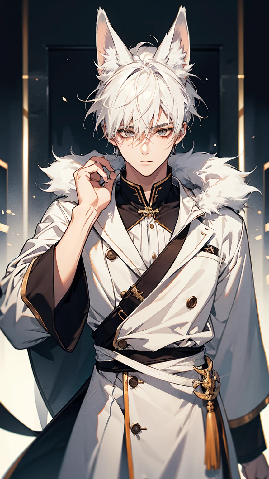 1boy, male photo,white fox ears, white hair , kimomo,best quality, high quality,masterpiece