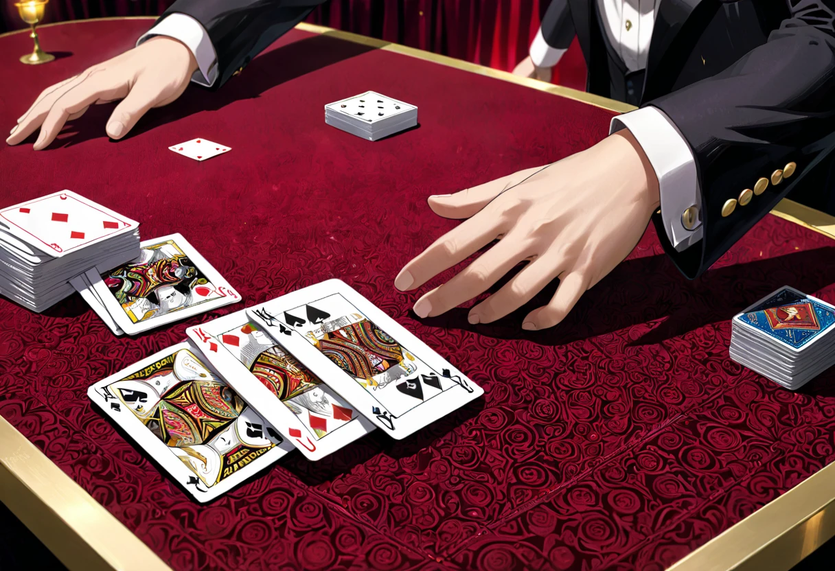 magician、Table Magic、Playing Card Magic、Close-up of hand and playing cards