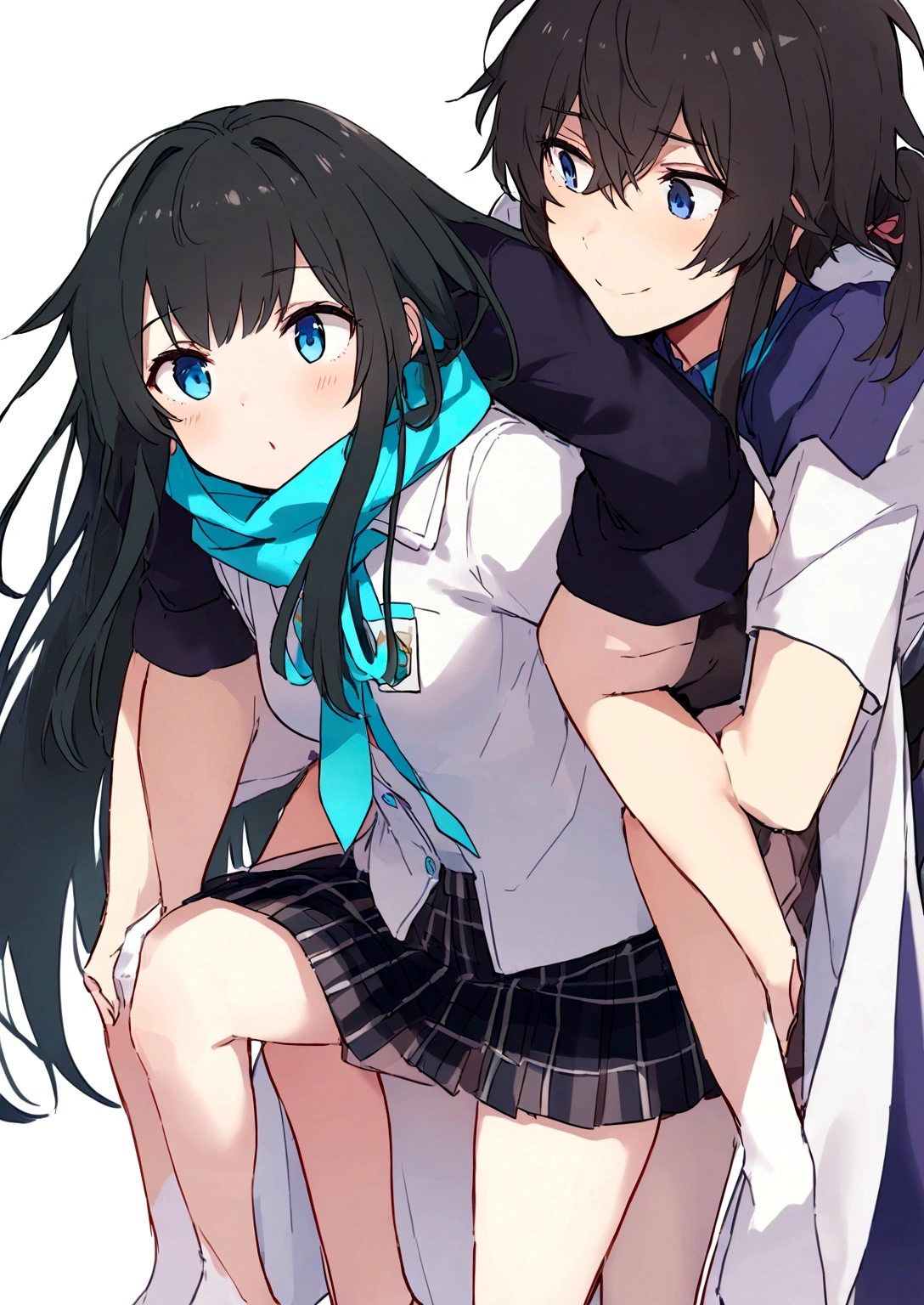 yukino yukinoshita giving   piggyback ride,  Blue eyes black long hair piggyback ride, size difference,   yukino Yukinoshita 