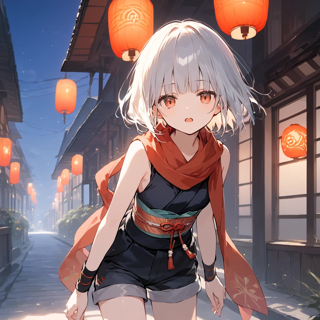 score_9, score_8_up, score_7_up, source_anime, best quality, masterpiece,ultra-detailed,official art, absurdres, highres, waifu2x, break,1girl, ninja, short hair, blunt bangs, small breasts,beautiful detailed eyes, expressionless, sleeveless,obi, shorts, scarf, open mouth, (yawn:0.3), sleepily, night, outdoors, break,(clear line illustration:1.2),very high resolution, very aesthetic, super detailed skin, Best cinematic lighting powered by famous artist, 8k,cute picture,beauty illustration,photoshop_(medium),,(Detailed Lighting),best anime 8k konachan wallpaper, pixiv contest winner,
