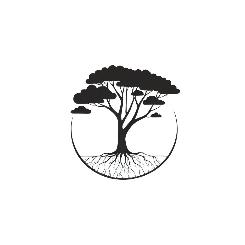 logo_l, Abstract,masterpiece,Highly artistic,simple stroke of tree, integrate simple stroke of earth, only black, transparent background, simple background, Surrealism
