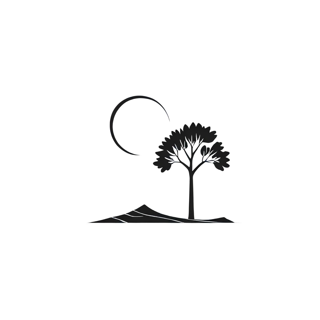 logo_l, Abstract，masterpiece，Highly artistic，simple stroke of tree, integrate simple stroke of earth, only black, transparent background, simple background, Surrealism