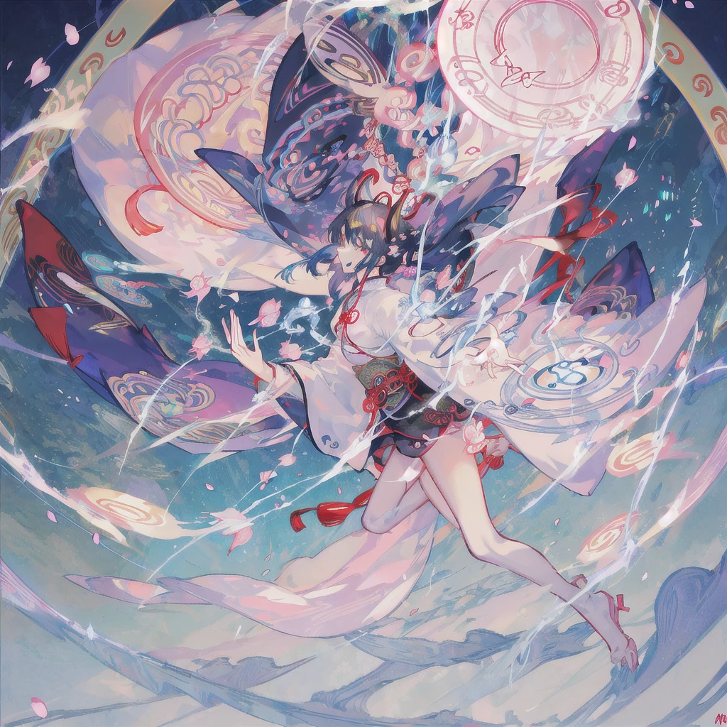 A youkai,Chinese monsters,plant,lotus,Holding a bunch of lotus in hand,robe,skirt,Thunder and Lightning,magic circle,avatar